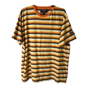 Vintage Polo Sport Ralph Lauren Striped Tee XXL | 90s Orange Yellow Lizard Logo